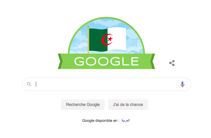 Le doodle du moteur de recherche américain, Google, s'est mis aux couleurs algériennes ce 5 juillet pour marquer le 58e anniversaire de l'indépendance de l'Algérie.